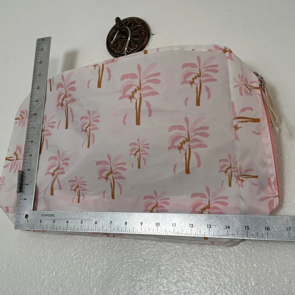Hang Accessories Travel Organizer Bag Pink White Floral Mesh Pocket Zipper Case